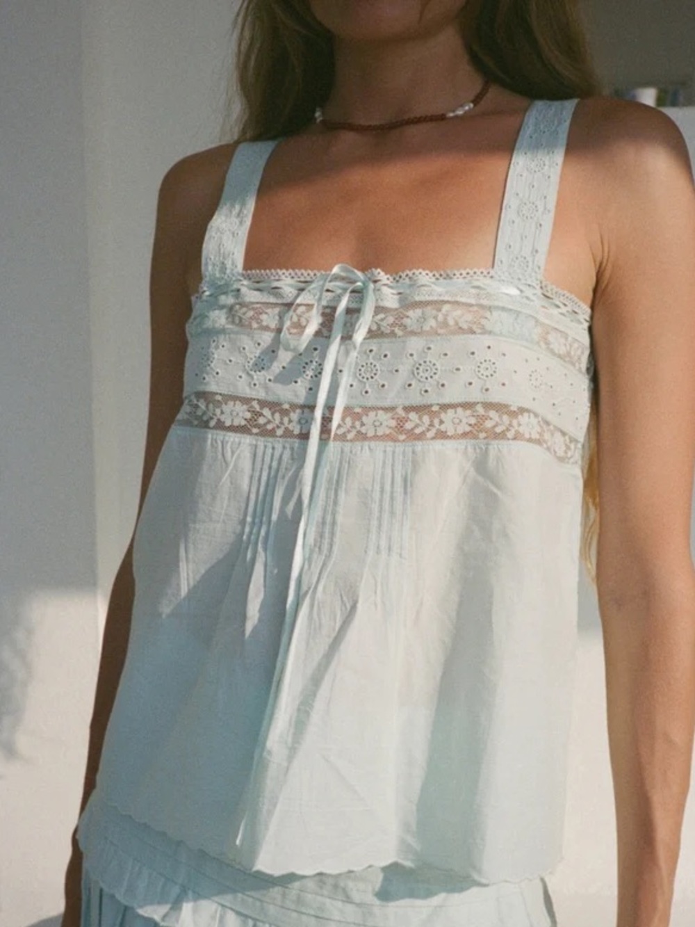 Ciao Lucia Medium Euri Baby Blue Embroidered Cotton Top